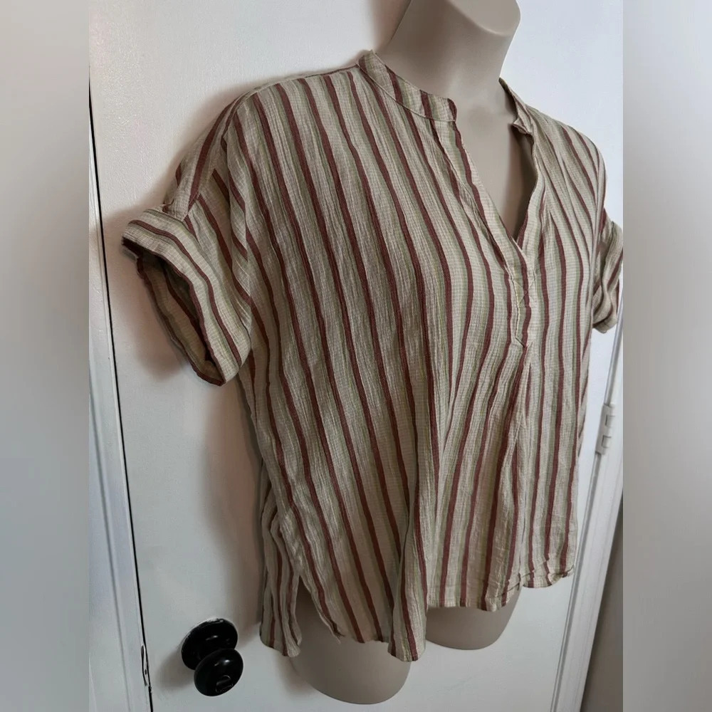 Madewell Crinkle Cotton Lakeline Popover Shirt in Stripe size Large #1348 - Picture 8 of 10